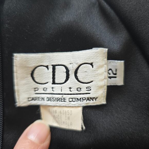 Vintage CDC Floral Embroidered Y2K Satin Mini Dress Black Size 12 Stretch - Picture 5 of 8